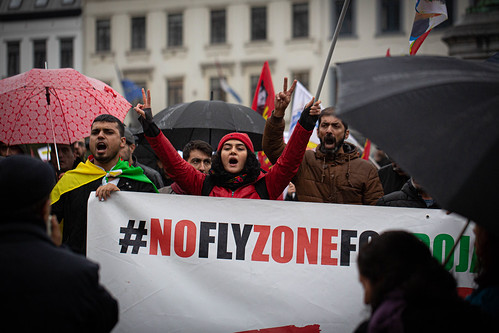 Kurdish protesters attend a demonstration against Turkey's military action | by The Left in the European Parliament
