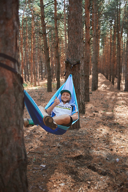 friend of mine is testing out my new hammock in the forest :)