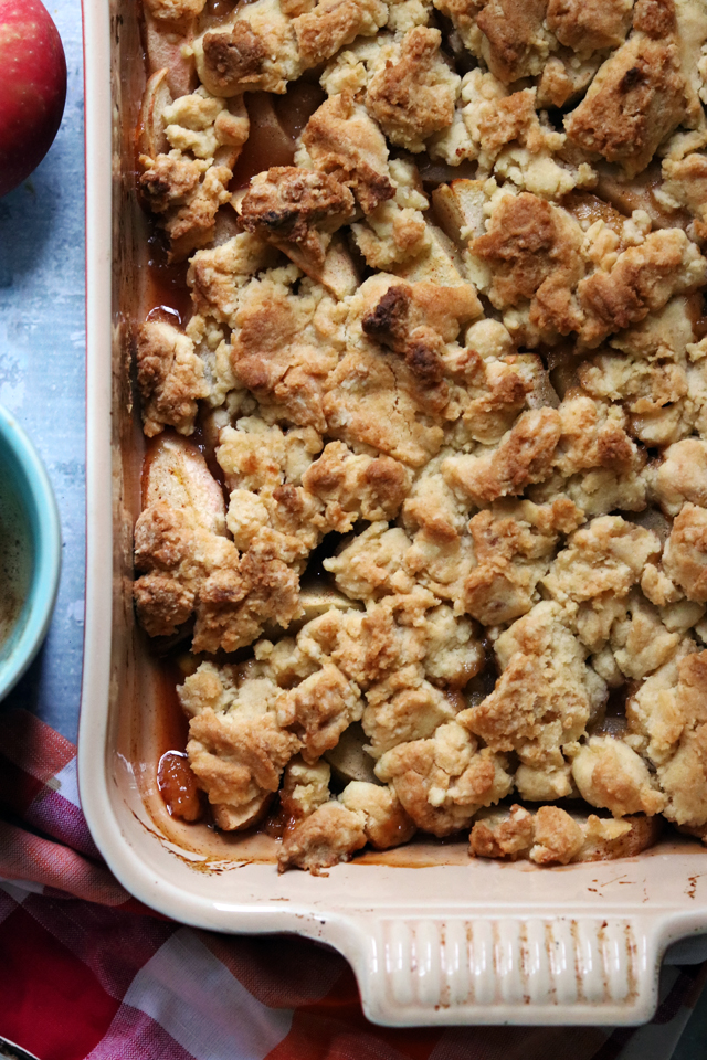 cozy apple bake with double ginger cookie crumble