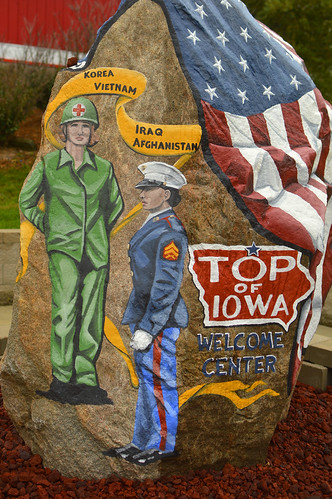 roadtrip travel iowa ia reststop american flag stone rock painting art women