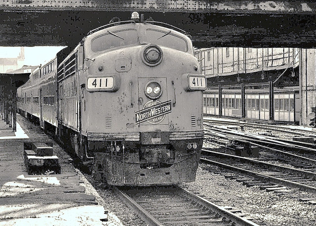 CNW 411 (1951 EMD F7B) @ Chicago, IL  (1981)