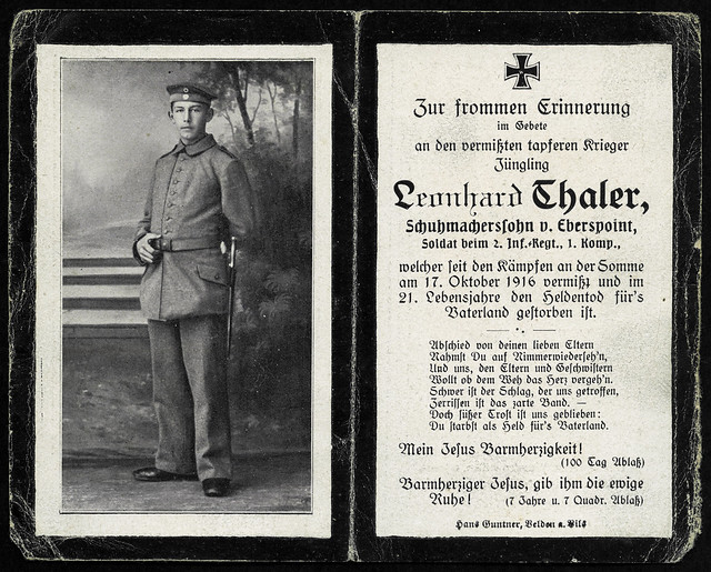 Archiv T994 Sterbebild (front), Leonhard Thaler, WWI, 1914-1918