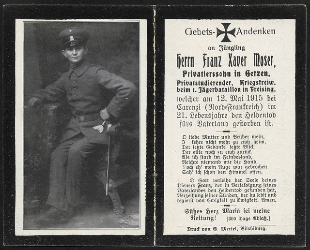 Archiv T991 Sterbebild (front), Franz Xaver Moser, WWI, 1914-1918