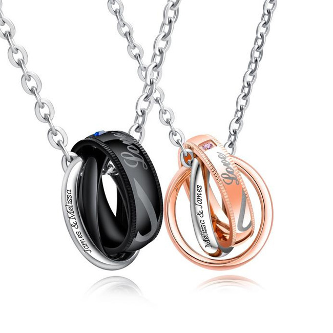 Gullei.com Promise Double Ring Necklaces Gift for Couple