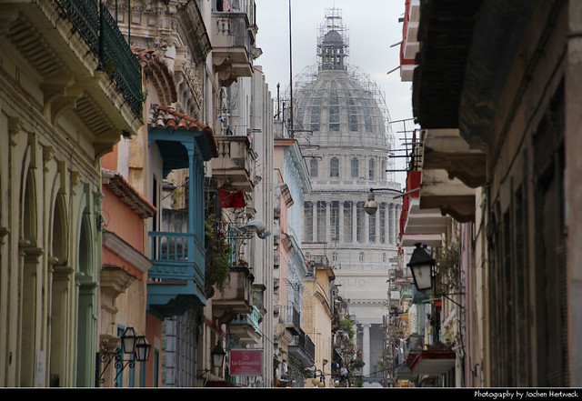 View along Teniente Rey towards El Capitolio, Havana, Cuba