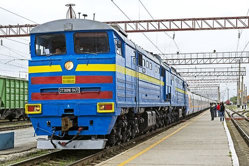 kazakhstanrailways ktz train talgo overcast terminal station arrival diesel 2te10mk 0473