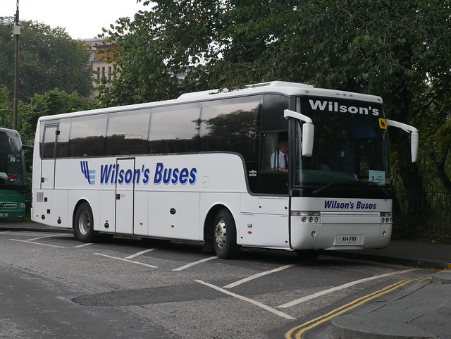 Wilsons Buses of Greenock Volvo B12B Van Hool Alizee T9 A14FRX at Johnston Terrace, Edinburgh, on 24 September 2019.