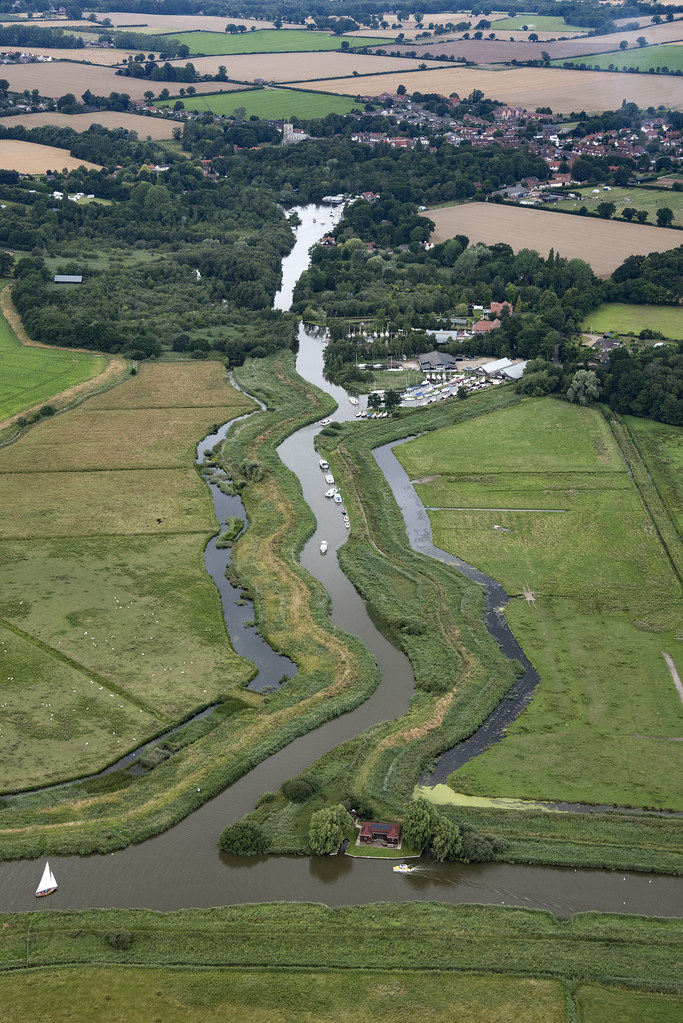 Womack Water leading off the river Thurne to Ludham - Norfolk UK aerial