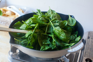 saute garlic, wilt the spinach