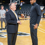 Secretary Pompeo Meets With Wichita State Basketball Coaches and Players Secretary of State Michael R. Pompeo meets with coaches and players of the men’s basketball team at Wichita State University in Wichita, Kansas, on October 25, 2019. [State Department photo by Ron Przysucha/ Public Domain]