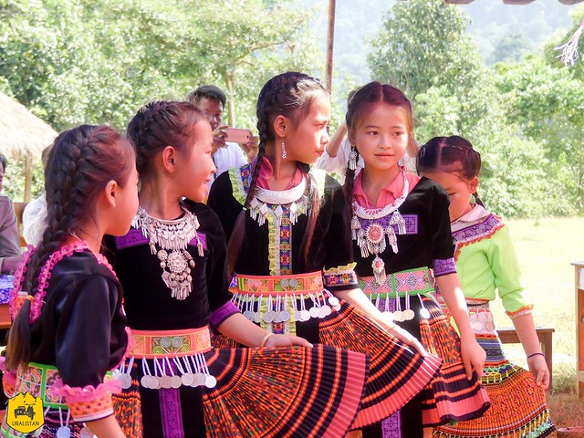 Hmong & Khamu children wearing traditional costumes, Special day in our favourite village in Laos - october 2019