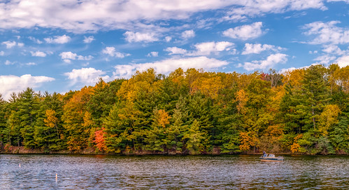 hdr hardydampond michigan nikon nikond5300 outdoor autumn boat clouds color colorful colour colourful fall geotagged lake outside sky tree trees water