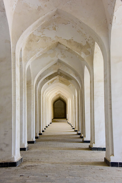 Columns in Poi-Kalyan Complex inner courtyard in Bukhara