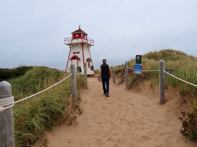 Day 8 - Driving around the west end of Prince Edward Island - Larry at the lighthouse at Brackley Beach