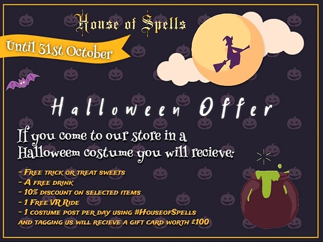 DON'T FORGET, Spell Casters, that until 31st October we have a ghoulishly delightful offer for anyone who visits our store in costume! ‍♀️  Be in with a chance to WIN a £100 gift card by tagging #houseofspells in your Costume Post. (T&C's apply - gift car