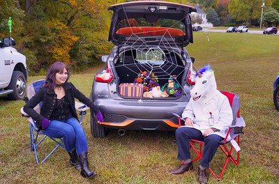 A trunk awaits treaters on Caledon's front lawn. 