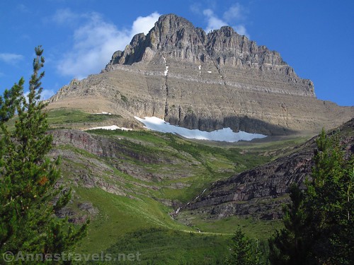 Mt. Wilber stands guard over the trail just below the Swiftcurrent Amphitheater, Glacier National Park, Montana