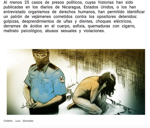 Captura de pantalla de una investigación de Nicaragua.Conectas sobre presuntos casos de violencia sexual a detenidos por protestas de 2018.