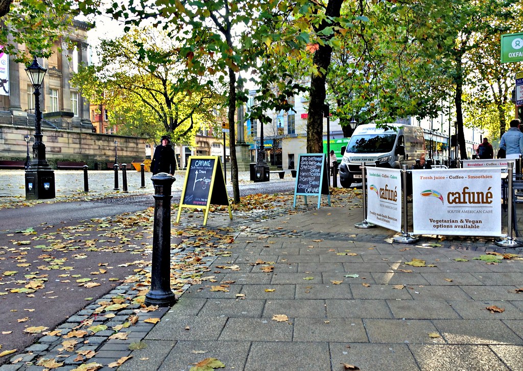 Autumn leaves on the Flag Market, Preston (just before they were swept up)