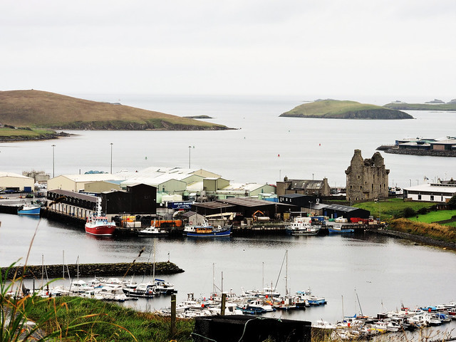 Scalloway harbour, with Scalloway Castle