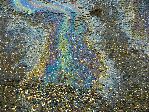 Oil patterns on wet road