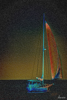 Sailboat On Sea Of Dark Fate, In The Twilight Zone, Miami Florida - IMRAN™