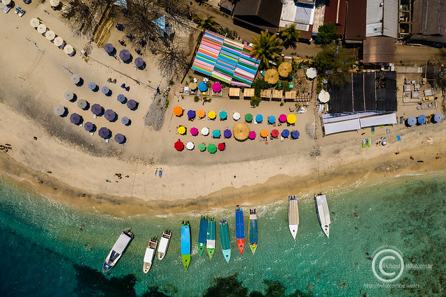Aerial drone view of Gili Air in Lombok, Indonesia