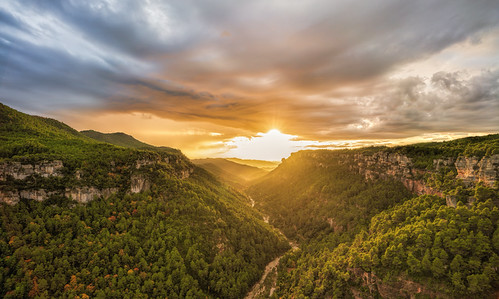 Siurana Canyon, Catalonia, Spain by CoronaViking (mountain photography), Barranc de la Foradadaspain catalonia siurana mountains clouds autumn trees sunset