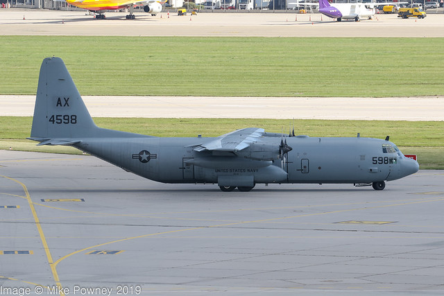 164598 - 1991 build C-130T-30 Hercules, taxiing towards the US Military ramp on arrival at Stuttgart