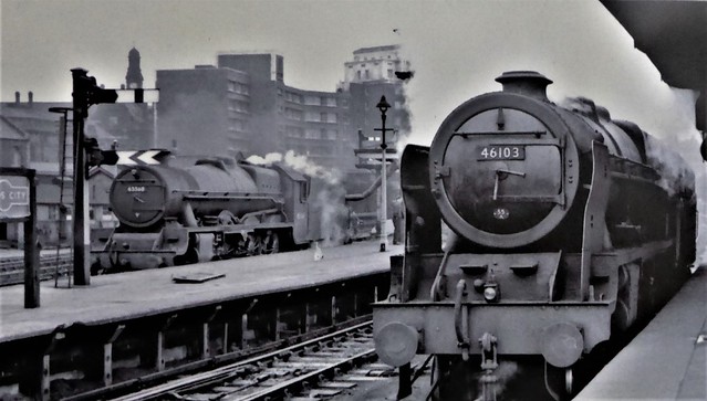 Steam Locomotive 46103 at Leeds City Railway Station.