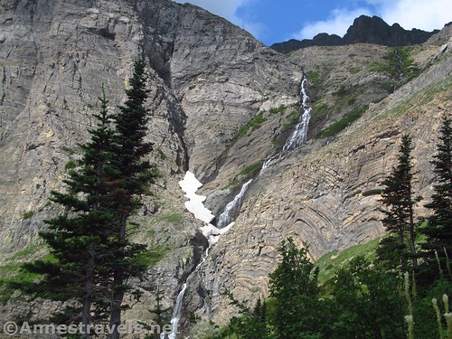 Swiftcurrent Falls from the slightly lower reaches of the Swiftcurrent Amphitheater, Glacier National Park, Montana