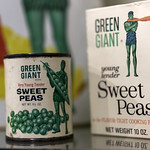 Green Giant can of Very Young Tender Sweet Peas and frozen Sweet Peas package at The Giant Welcome Center and Museum in Blue Earth, Minnesota Please attribute to Lorie Shaull if used elsewhere.