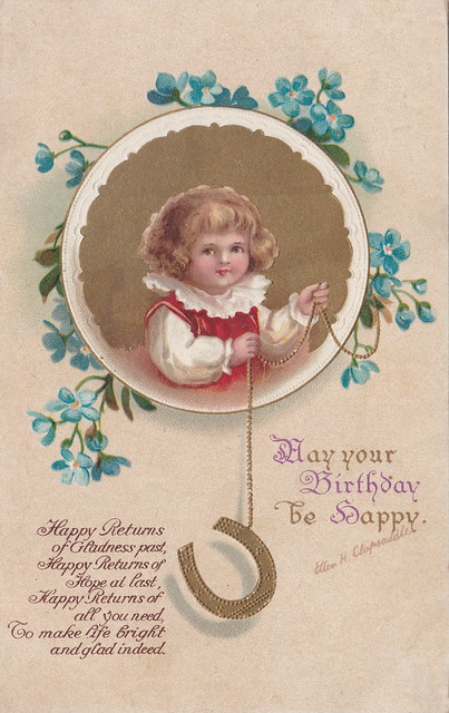 Antique BIRTHDAY GREETINGS Postcard by Popular and Talented Artist SIGNED ELLEN CLAPSADDLE c.1910  International Art Card Series 4912 A