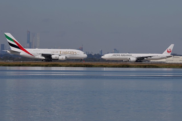 A6-EUI A388 Emirates lines up 04L JFK and JAL B773 JA735J is next to go.