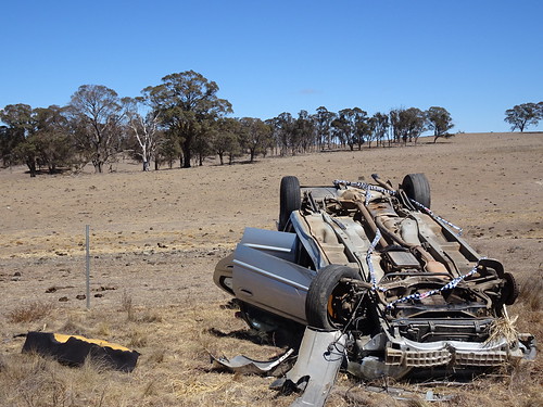 car wreck ruin crash accident upsidedown crimescene tape wheels brockley nsw