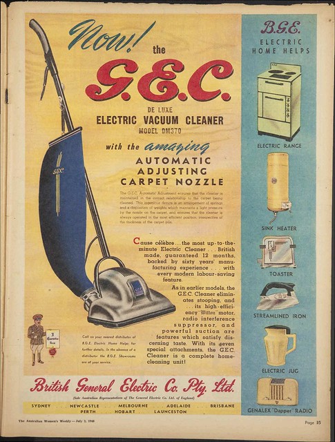 1948 advertisement for G.E.C. Electric Vacuum Cleaner Model DM370