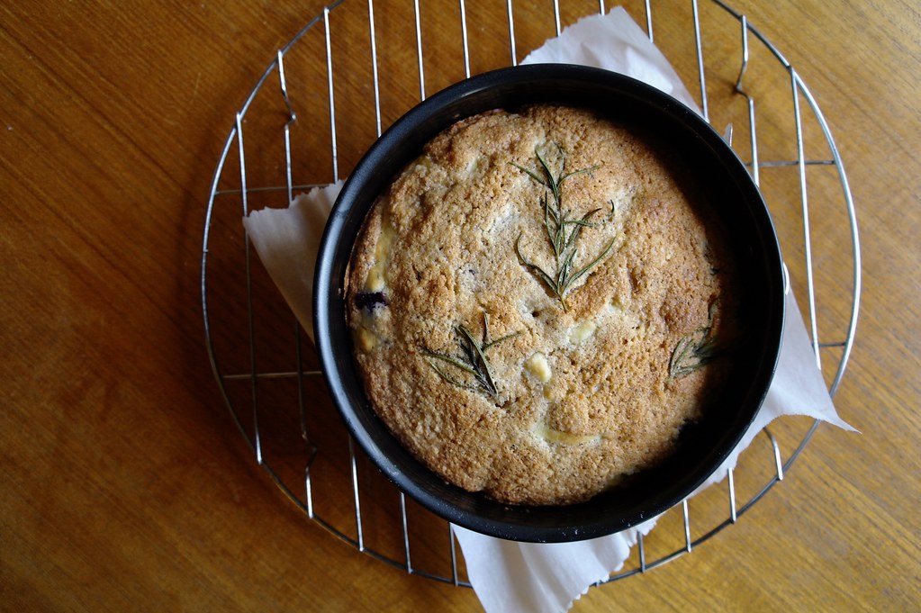 blueberry, rosemary and hazelnut cake