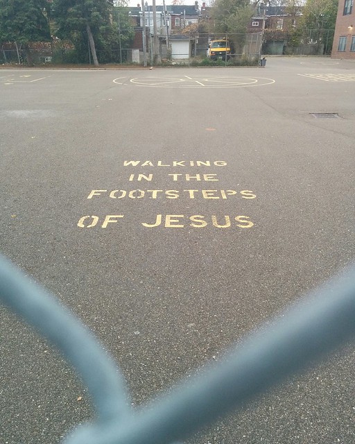 "Walking in the Footsteps of Jesus" #toronto #carletonvillage #laughtonave #stpaulvischool #playground #jesus #fence