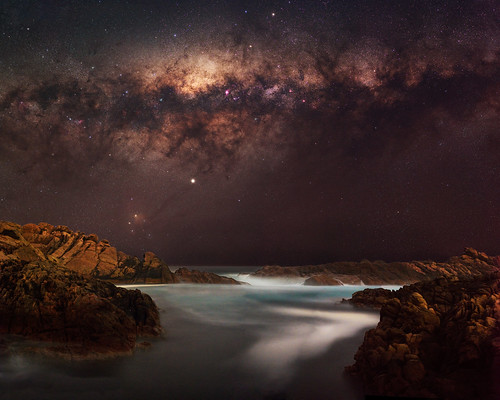 milky way stars space canal rocks yallingup dunsborough ocean milkyway southern hemisphere western australia dslr long exposure rural 50mm d5500 night photography nikon astronomy galaxy landscape astrophotography outdoor core great rift ms ice panorama ioptron skytracker hoya red intensifier filter sea