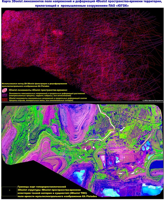 Карта 3Dseist линеаментов поля напряжений и деформаций 4Dseist пространства-времени территории, прилегающей к  промышленным сооружениям ПАО «ЮГОК»