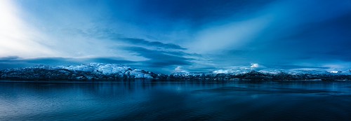 Multiphoto panoramic view of the landscape along the Altafjord, near Alta, Norway-(merge of 32 and 33) by Yasu Torigoe, Altafjord is a fjord in Alta Municipality in Finnmark county, Norway. The 38-kilometre long fjord st