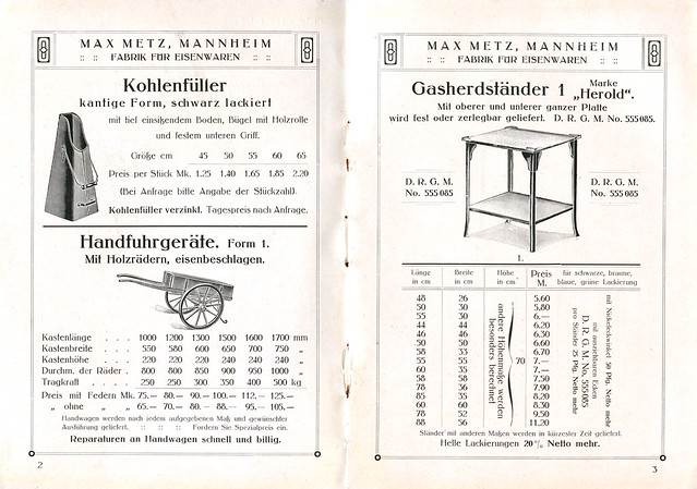Dünner Katalog der Firma Max Metz, aus dem Inhalt 1