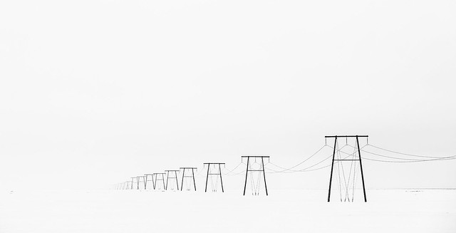 Pylons in the snow near Jökulsárlón
