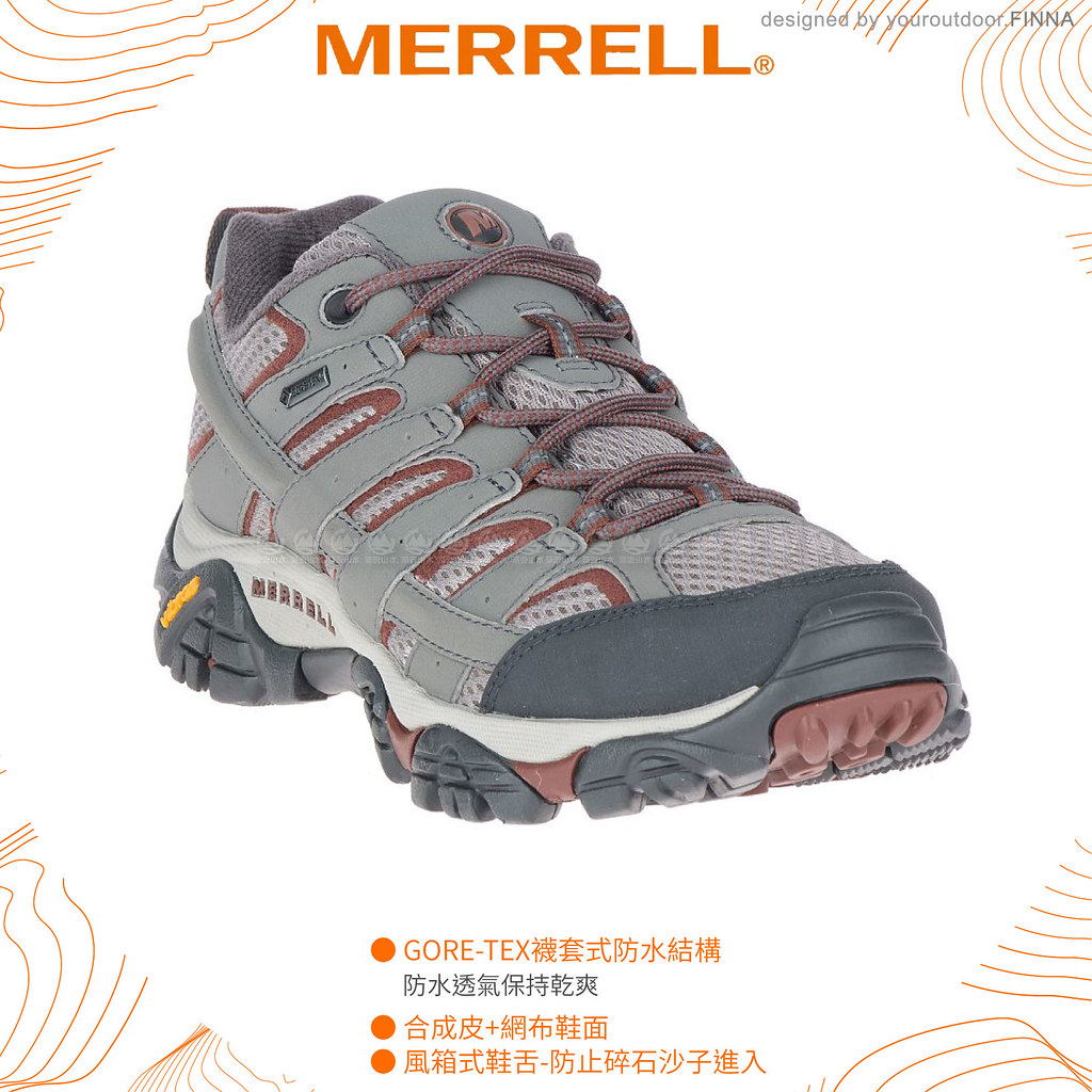 【MERRELL 美國 女 MOAB 2 GORE-TEX多功能健行鞋《淺灰/暗紅》】ML99790/休閒鞋/登山鞋