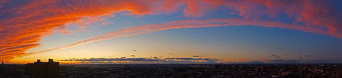 20191112_01pa by mckenn39, Panoramic shot of a fiery sky after sunset, as seen from my apartment balcony in West New York, NJ.