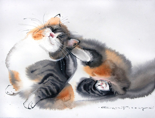 cat's life. watercolor.