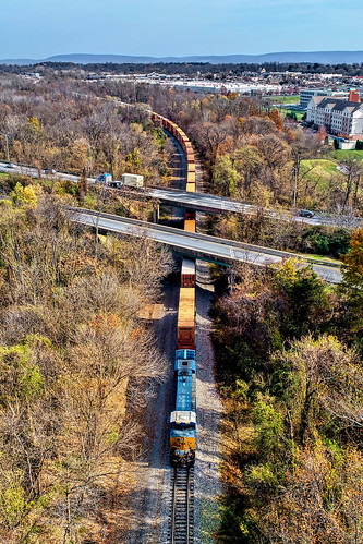 hagerstown maryland md csx train locomotive 3142 rt route 81 bridge aerial drone view