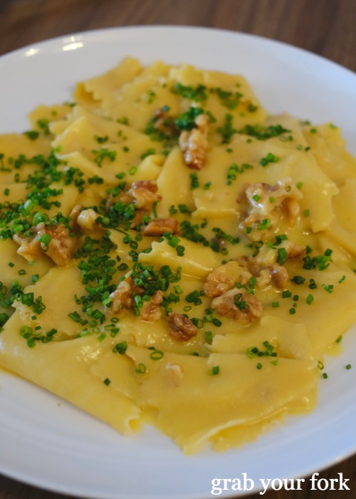 Maltagliati with sweet corn, basil and walnut at Cafe Paci in Newtown