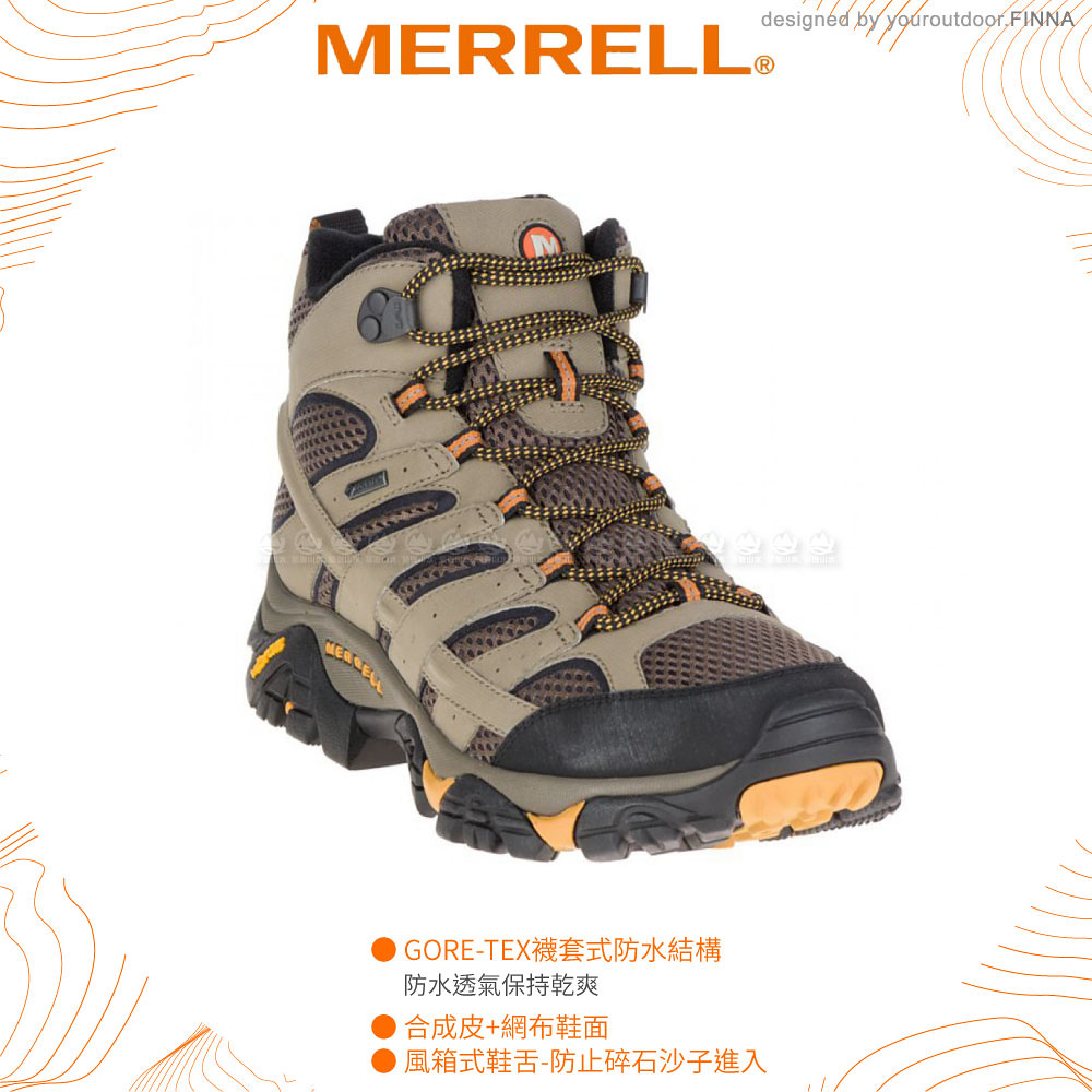 【MERRELL 美國 男 MOAB 2 MID GORE-TEX寬楦高筒登山鞋《棕色》】ML06057W/健行