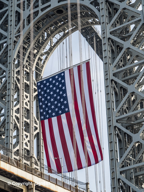American Flag at the New Jersey Tower of the George Washington Bridge, Fort Lee, New Jersey